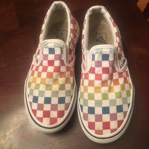Kids Rainbow Checkered Slip On Vans